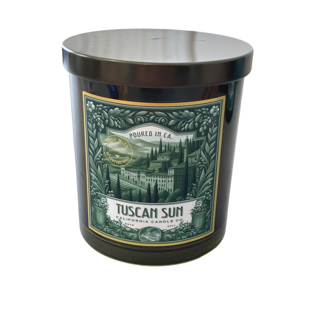 Leoben Company Scented Candle 9oz Tuscan Sun Green Glass Jar Lead Free Wicks